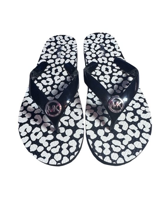Michael Kors Shoes - Michael Kors Black Strap Flip Flops with White & Black Leopard Print, Sz
